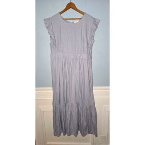 Cynthia Rowley Sky Blue Linen Blend Flutter Sleeves Tier Maxi Dress. Size XL
